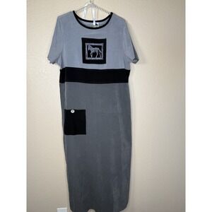 Vintage California Concepts Dress Sz 14 Zebra Patch Gray Black Pocket 90s